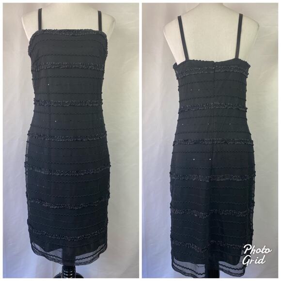 R & M Richards Women's Black StrappyTextured Back Zip Evening Dress Size 12 - Picture 1 of 6